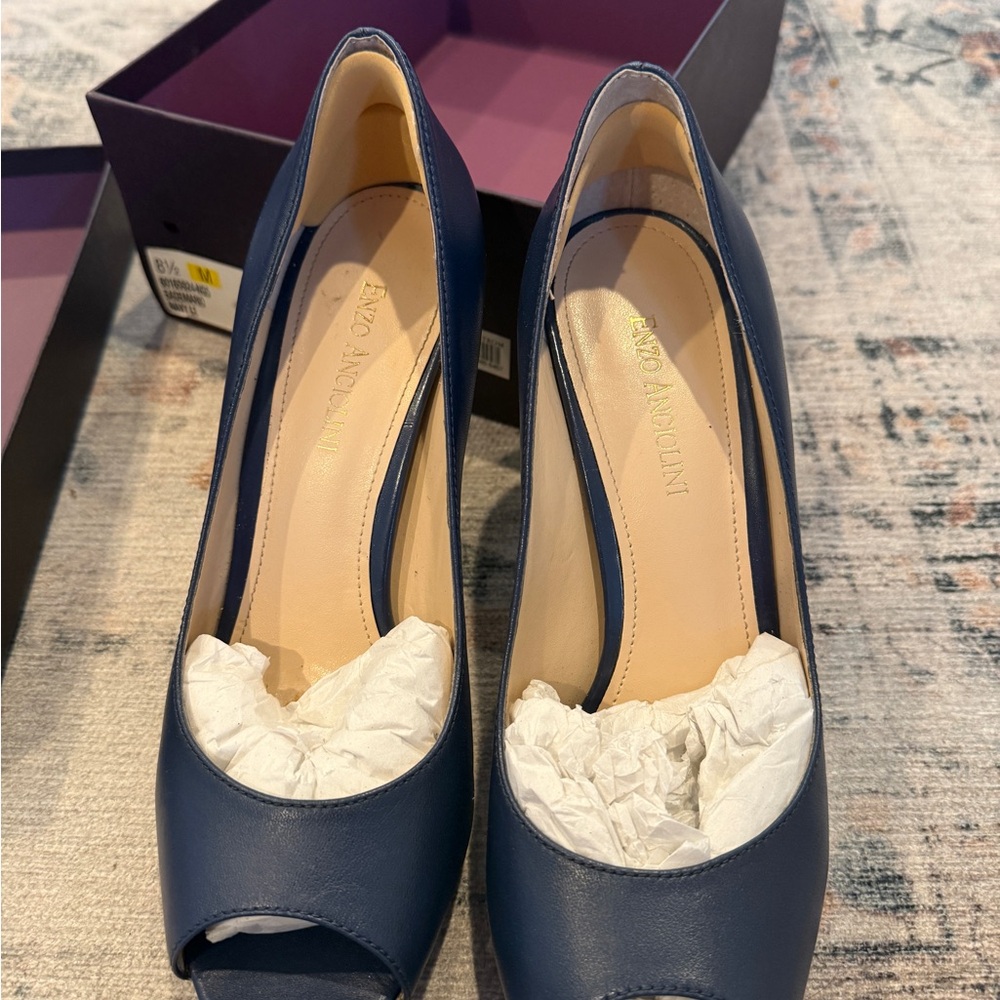 Enzo Angiolini Dark Blue Peep-Toe Heels